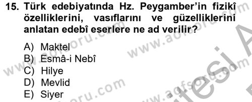 Türk İslam Edebiyatı Dersi 2013 - 2014 Yılı (Final) Dönem Sonu Sınav Soruları 15. Soru