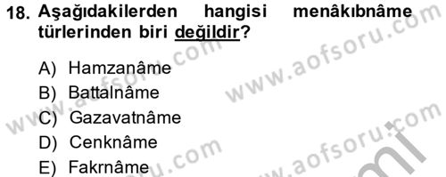 Türk İslam Edebiyatı Dersi 2013 - 2014 Yılı (Final) Dönem Sonu Sınav Soruları 18. Soru