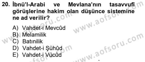 Türk İslam Edebiyatı Dersi 2013 - 2014 Yılı (Final) Dönem Sonu Sınav Soruları 20. Soru