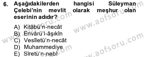 Türk İslam Edebiyatı Dersi 2013 - 2014 Yılı (Final) Dönem Sonu Sınav Soruları 6. Soru