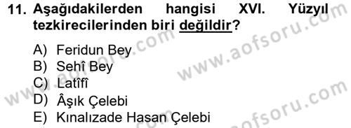 Türk İslam Edebiyatı Dersi 2013 - 2014 Yılı Tek Ders Sınav Soruları 11. Soru