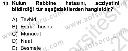 Türk İslam Edebiyatı Dersi 2013 - 2014 Yılı Tek Ders Sınav Soruları 13. Soru