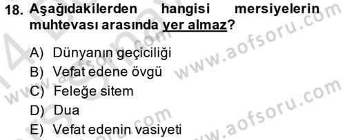 Türk İslam Edebiyatı Dersi 2013 - 2014 Yılı Tek Ders Sınav Soruları 18. Soru