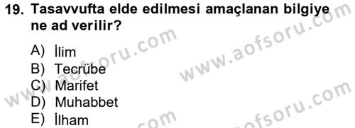 Türk İslam Edebiyatı Dersi 2013 - 2014 Yılı Tek Ders Sınav Soruları 19. Soru