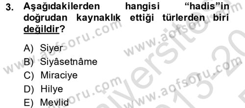 Türk İslam Edebiyatı Dersi 2013 - 2014 Yılı Tek Ders Sınav Soruları 3. Soru