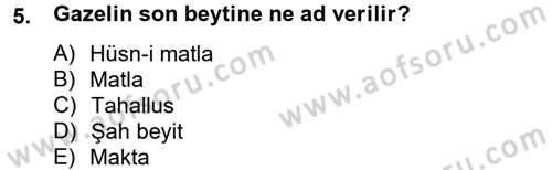 Türk İslam Edebiyatı Dersi 2013 - 2014 Yılı Tek Ders Sınav Soruları 5. Soru