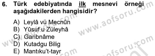 Türk İslam Edebiyatı Dersi 2013 - 2014 Yılı Tek Ders Sınav Soruları 6. Soru