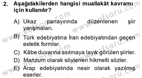 Türk İslam Edebiyatı Dersi 2014 - 2015 Yılı (Vize) Ara Sınav Soruları 2. Soru