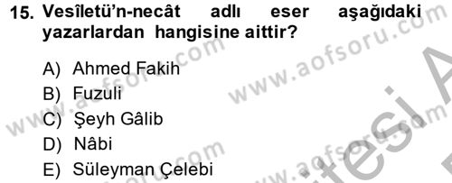 Türk İslam Edebiyatı Dersi 2014 - 2015 Yılı (Final) Dönem Sonu Sınav Soruları 15. Soru