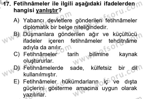 Türk İslam Edebiyatı Dersi 2014 - 2015 Yılı (Final) Dönem Sonu Sınav Soruları 17. Soru