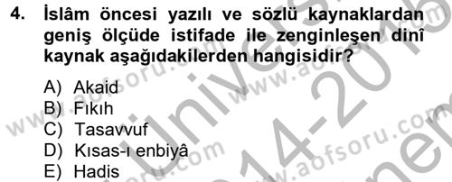 Türk İslam Edebiyatı Dersi 2014 - 2015 Yılı (Final) Dönem Sonu Sınav Soruları 4. Soru