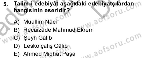 Türk İslam Edebiyatı Dersi 2014 - 2015 Yılı (Final) Dönem Sonu Sınav Soruları 5. Soru