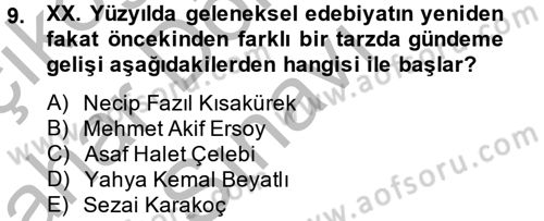 Türk İslam Edebiyatı Dersi 2014 - 2015 Yılı (Final) Dönem Sonu Sınav Soruları 9. Soru