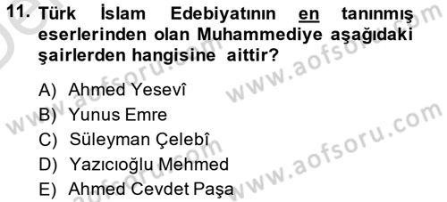 Türk İslam Edebiyatı Dersi 2014 - 2015 Yılı Tek Ders Sınav Soruları 11. Soru