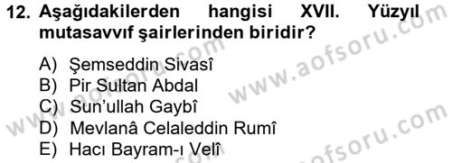 Türk İslam Edebiyatı Dersi 2014 - 2015 Yılı Tek Ders Sınav Soruları 12. Soru