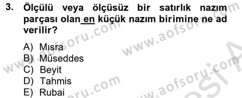 Türk İslam Edebiyatı Dersi 2014 - 2015 Yılı Tek Ders Sınav Soruları 3. Soru