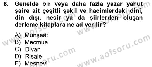 Türk İslam Edebiyatı Dersi 2014 - 2015 Yılı Tek Ders Sınav Soruları 6. Soru