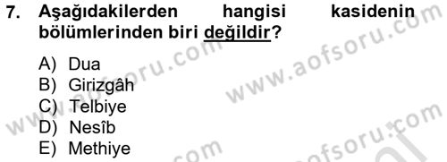 Türk İslam Edebiyatı Dersi 2014 - 2015 Yılı Tek Ders Sınav Soruları 7. Soru