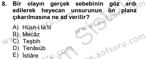 Türk İslam Edebiyatı Dersi 2014 - 2015 Yılı Tek Ders Sınav Soruları 8. Soru