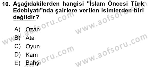 Türk İslam Edebiyatı Dersi 2015 - 2016 Yılı (Vize) Ara Sınav Soruları 10. Soru