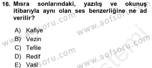 Türk İslam Edebiyatı Dersi 2015 - 2016 Yılı (Vize) Ara Sınav Soruları 16. Soru