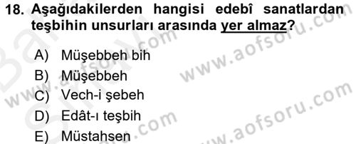 Türk İslam Edebiyatı Dersi 2015 - 2016 Yılı (Vize) Ara Sınav Soruları 18. Soru