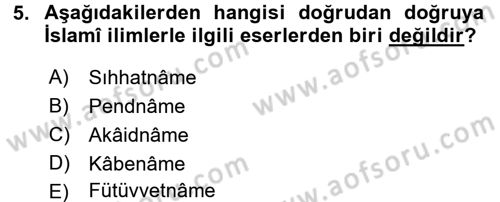 Türk İslam Edebiyatı Dersi 2015 - 2016 Yılı (Vize) Ara Sınav Soruları 5. Soru