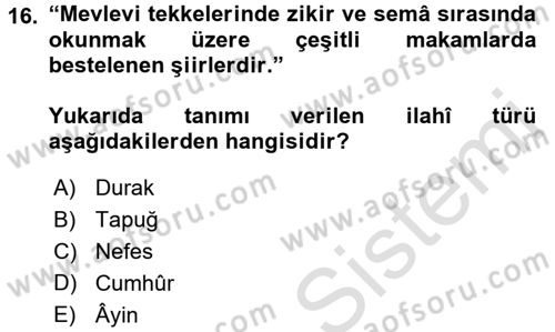 Türk İslam Edebiyatı Dersi 2015 - 2016 Yılı (Final) Dönem Sonu Sınav Soruları 16. Soru