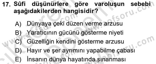 Türk İslam Edebiyatı Dersi 2015 - 2016 Yılı (Final) Dönem Sonu Sınav Soruları 17. Soru