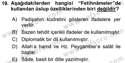 Türk İslam Edebiyatı Dersi 2015 - 2016 Yılı (Final) Dönem Sonu Sınav Soruları 19. Soru