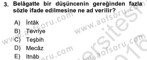 Türk İslam Edebiyatı Dersi 2015 - 2016 Yılı (Final) Dönem Sonu Sınav Soruları 3. Soru