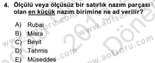 Türk İslam Edebiyatı Dersi 2015 - 2016 Yılı (Final) Dönem Sonu Sınav Soruları 4. Soru