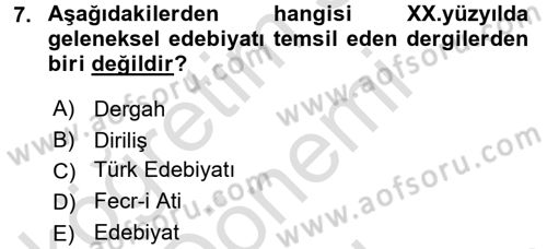 Türk İslam Edebiyatı Dersi 2015 - 2016 Yılı (Final) Dönem Sonu Sınav Soruları 7. Soru