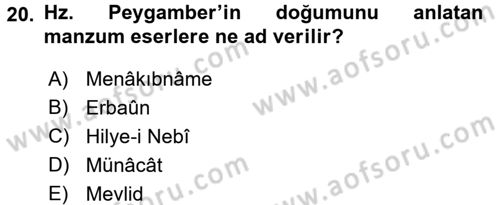 Türk İslam Edebiyatı Dersi 2015 - 2016 Yılı Tek Ders Sınav Soruları 20. Soru