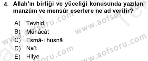 Türk İslam Edebiyatı Dersi 2015 - 2016 Yılı Tek Ders Sınav Soruları 4. Soru