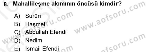 Türk İslam Edebiyatı Dersi 2015 - 2016 Yılı Tek Ders Sınav Soruları 8. Soru