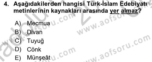 Türk İslam Edebiyatı Dersi 2016 - 2017 Yılı 3 Ders Sınav Soruları 4. Soru