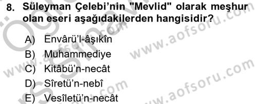 Türk İslam Edebiyatı Dersi 2016 - 2017 Yılı 3 Ders Sınav Soruları 8. Soru