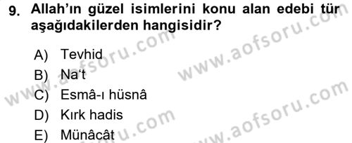 Türk İslam Edebiyatı Dersi 2016 - 2017 Yılı 3 Ders Sınav Soruları 9. Soru
