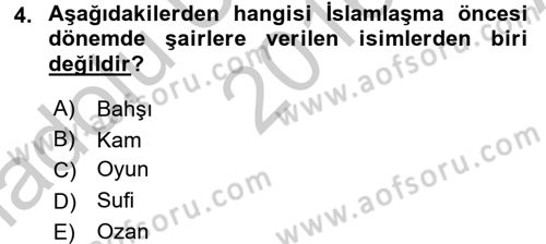 Türk İslam Edebiyatı Dersi 2016 - 2017 Yılı (Vize) Ara Sınav Soruları 4. Soru