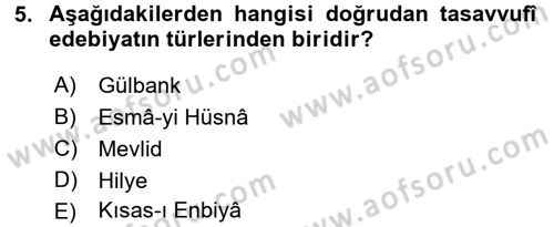 Türk İslam Edebiyatı Dersi 2016 - 2017 Yılı (Vize) Ara Sınav Soruları 5. Soru