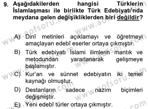 Türk İslam Edebiyatı Dersi 2016 - 2017 Yılı (Vize) Ara Sınav Soruları 9. Soru