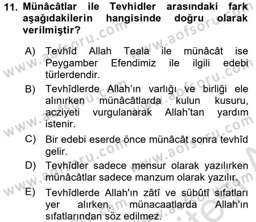 Türk İslam Edebiyatı Dersi 2016 - 2017 Yılı (Final) Dönem Sonu Sınav Soruları 11. Soru