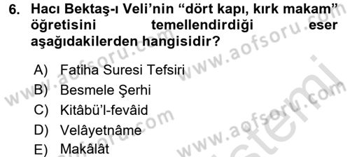 Türk İslam Edebiyatı Dersi 2016 - 2017 Yılı (Final) Dönem Sonu Sınav Soruları 6. Soru