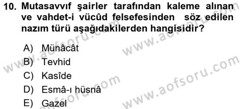 Türk İslam Edebiyatı Dersi 2017 - 2018 Yılı 3 Ders Sınav Soruları 10. Soru