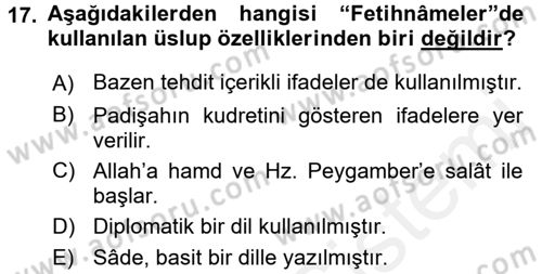 Türk İslam Edebiyatı Dersi 2017 - 2018 Yılı 3 Ders Sınav Soruları 17. Soru