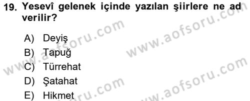 Türk İslam Edebiyatı Dersi 2017 - 2018 Yılı 3 Ders Sınav Soruları 19. Soru