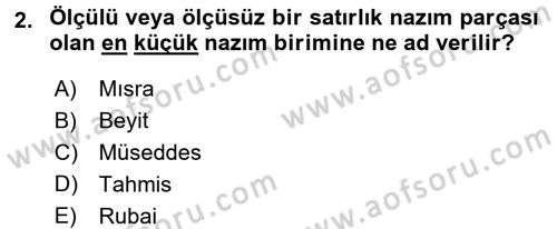 Türk İslam Edebiyatı Dersi 2017 - 2018 Yılı 3 Ders Sınav Soruları 2. Soru