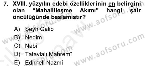 Türk İslam Edebiyatı Dersi 2017 - 2018 Yılı 3 Ders Sınav Soruları 7. Soru