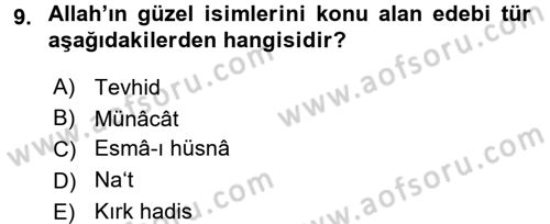 Türk İslam Edebiyatı Dersi 2017 - 2018 Yılı 3 Ders Sınav Soruları 9. Soru